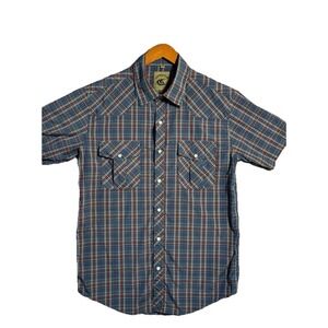 Coevals Club Men's Western Shirt Size Med Blue Plaid Pearl Snaps Pockets Casual